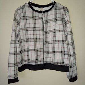 Women's Plaid Bomber Jacket - Black, Cream, Red